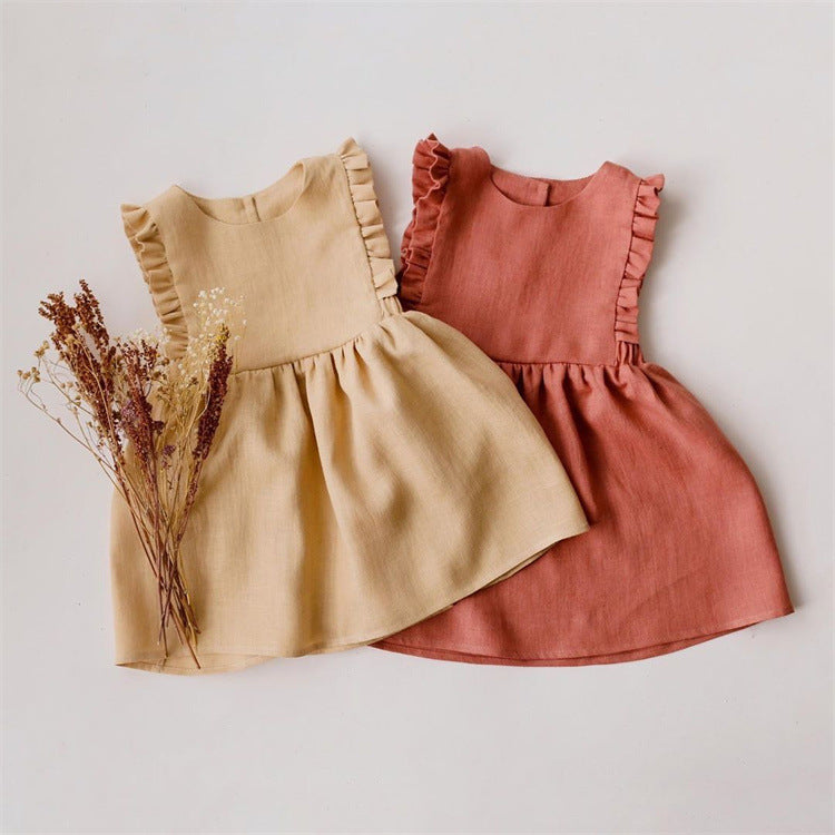 Girls Summer Cotton and Linen Sleeveless Vest Dress