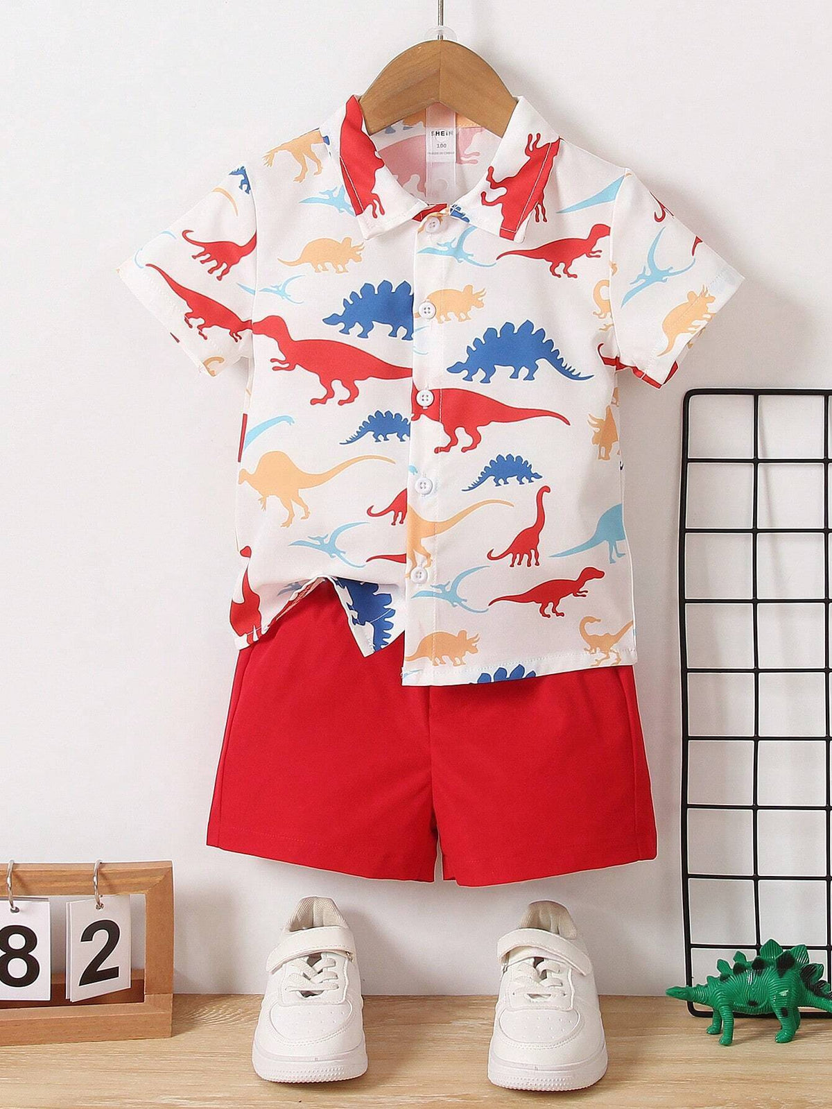 Baby Short Sleeve Shorts Cardigan Two-piece Set Animal Dinosaur Print - Cindi Book