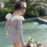 Long Sleeve One-piece Flower Collar Swimsuit For Girls - Cindi Book