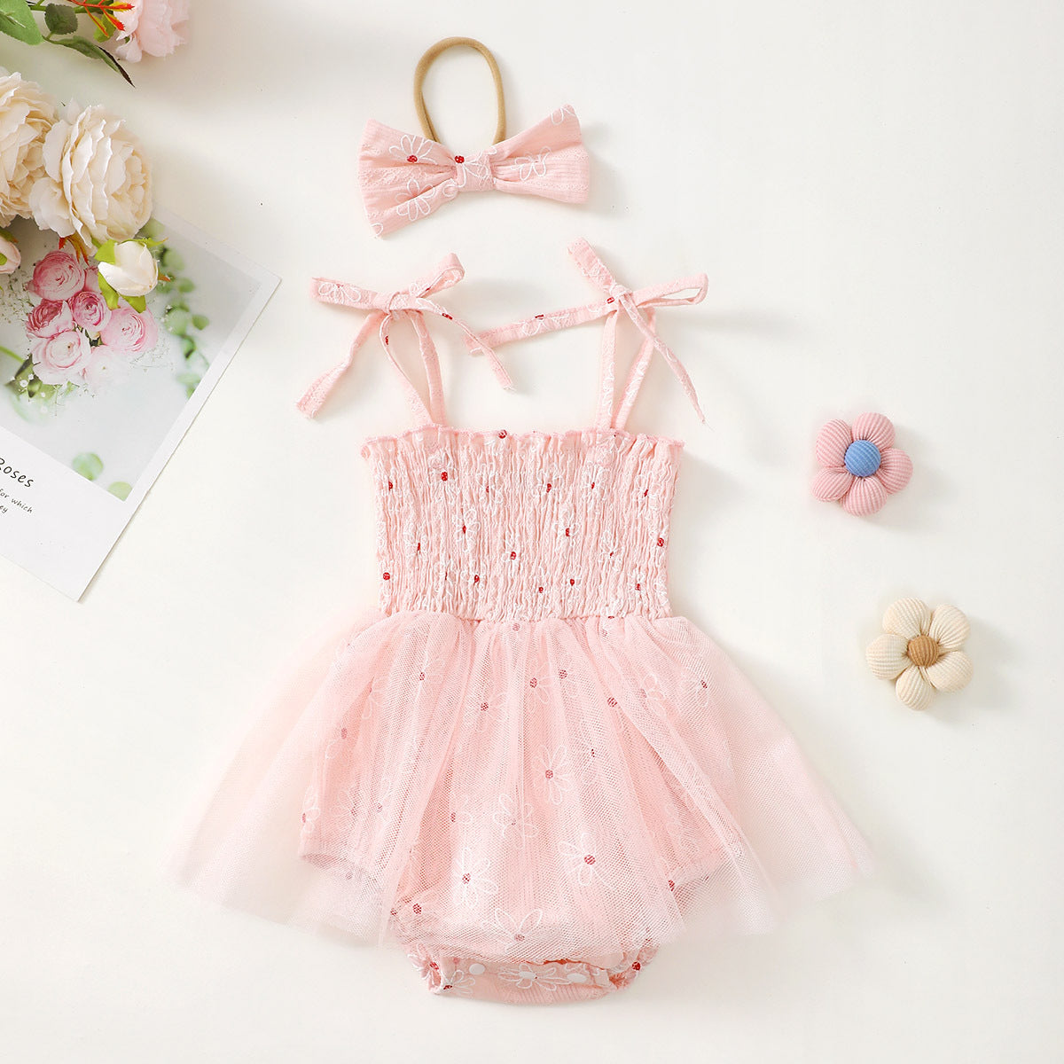 Baby Girl Mesh Camisole Princess Dress With Bowknot Headwear - Cindi Book