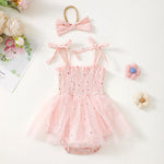 Baby Girl Mesh Camisole Princess Dress With Bowknot Headwear - Cindi Book