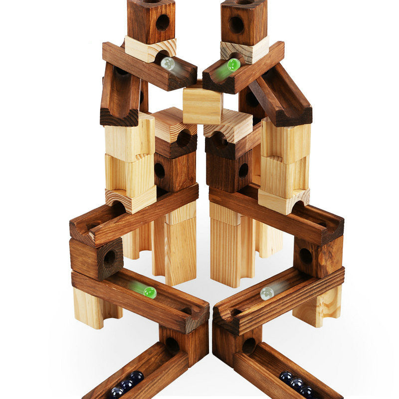 Wood Marbles Building Run Maze Ball Blocks Rollercoaster Style Construction Educational Toys For Children Kids Gifts - Cindi Book