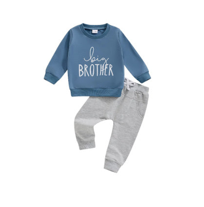 Casual Boy Letter Printed Crew Neck Sweatshirt Trousers Suit - Cindi Book