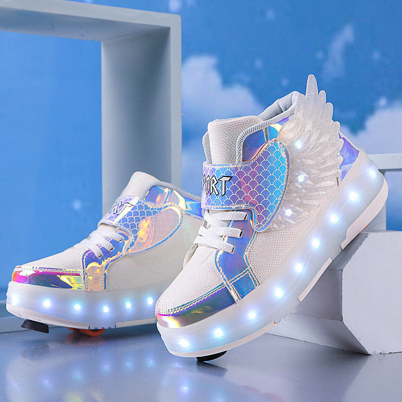Children's Double-wheel Deformed Wings LED Luminous Rollerskate - Cindi Book