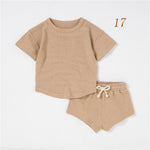 Children's Short-sleeved Suit Solid Color Baby Short Sleeve Two-piece Suit - Cindi Book