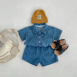 Denim Short Sleeve Pocket Top Boyshorts Baby Boy Suit - Cindi Book