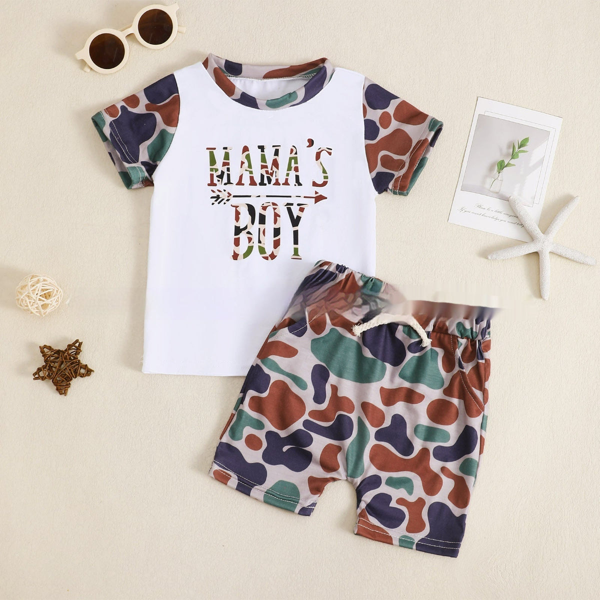 Boy's Camouflage T-shirt And Shorts Two-piece Set - Cindi Book