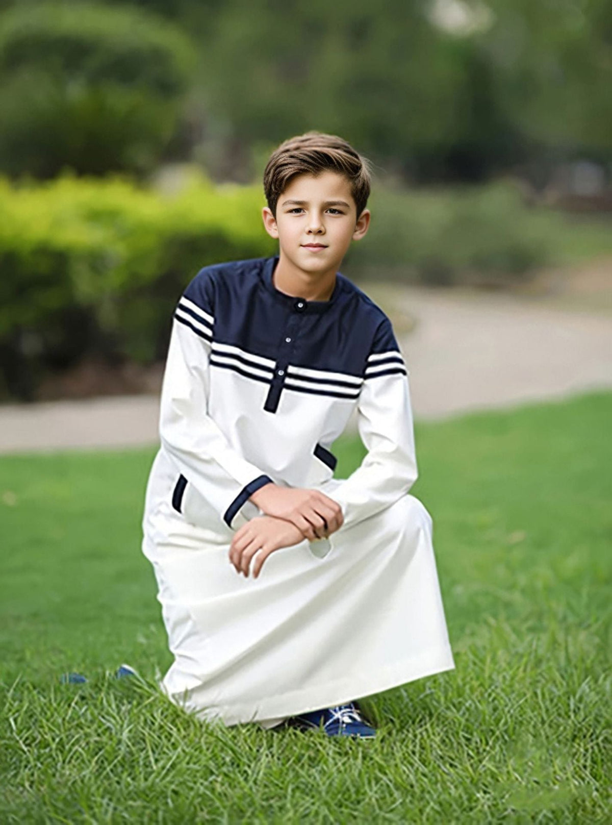 Boy's Fashion Color Contrast Button Striped Robe - Cindi Book