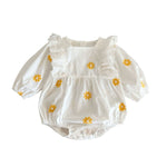 Sweet Daisies Embroidery Rompers Long Sleeve Onesie - Cindi Book