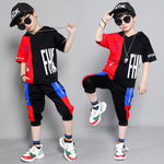 Children's clothing summer new boy short-sleeved suit in the big boy summer Korean version of the boy stitching sportswear tide - Cindi Book