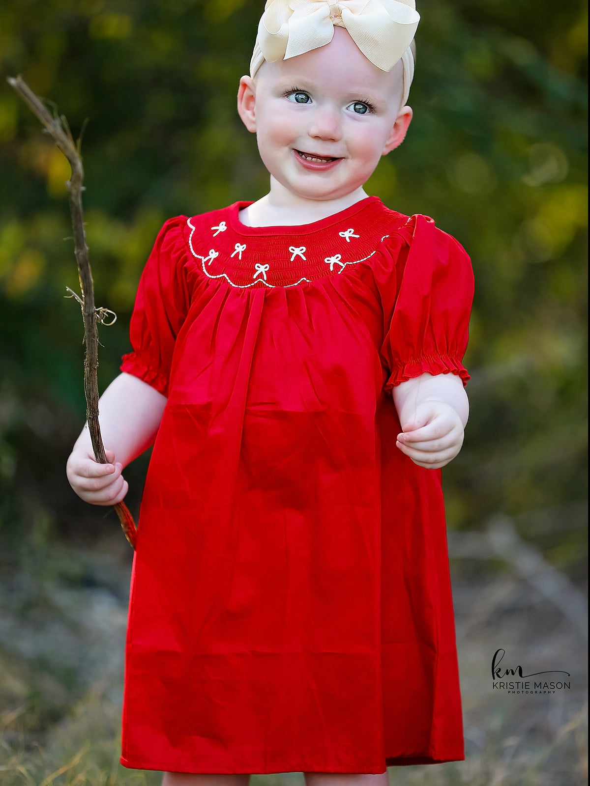 Rylee Faith Designs - Girls Bow Smocking Embroidered Red Dress - alternate view 2