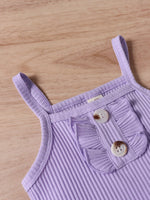 Cute Purple Strap Sunken Stripe Butterfly Shorts Two-piece Set - Cindi Book