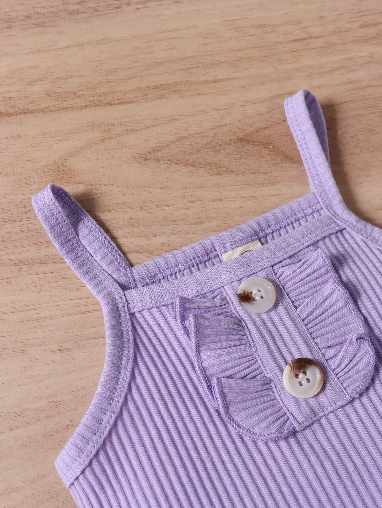 Cute Purple Strap Sunken Stripe Butterfly Shorts Two-piece Set - Cindi Book