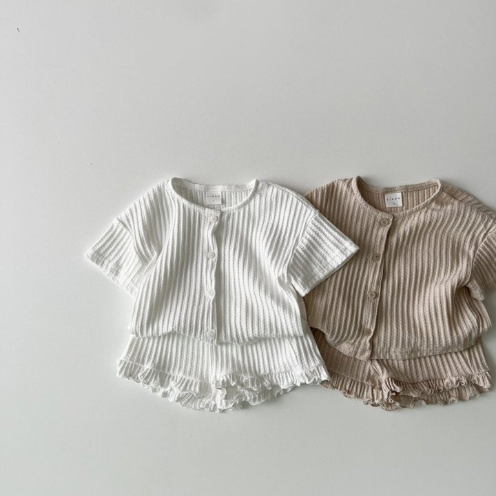Baby Boy And Baby Girl Striped Knitted Short-sleeved Cardigan Coat Shorts Two-piece Set - Cindi Book