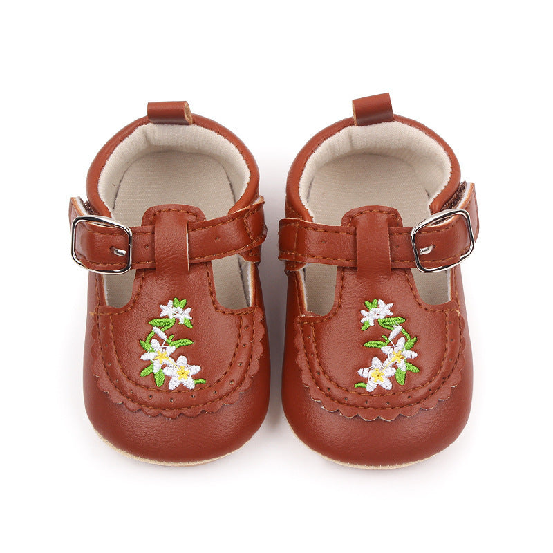 Baby Embroidered PU Leather Soft Bottom Non-slip Toddler Shoes - Cindi Book