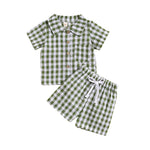 Boys And Girls Short Sleeve Plaid Shirt Two-piece Set - Cindi Book