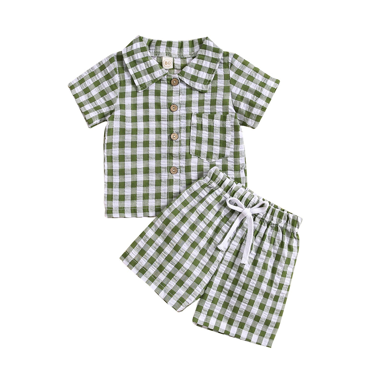 Boys And Girls Short Sleeve Plaid Shirt Two-piece Set - Cindi Book