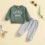Boys' Round Neck Letter Print Top Solid Color Trousers Two-piece Set - Cindi Book