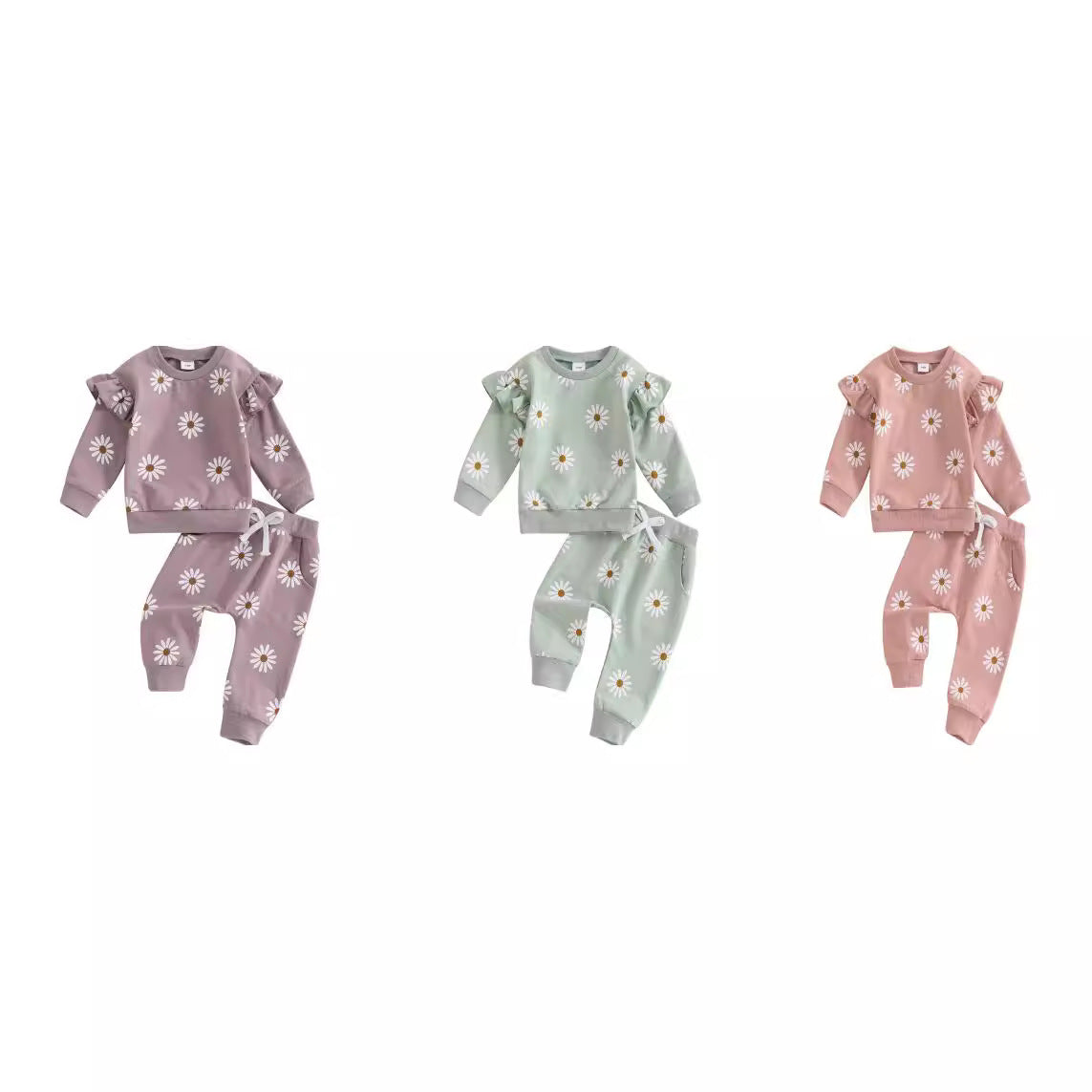 European And American Little Daisy Printing Long Sleeve Trousers Suit - Cindi Book