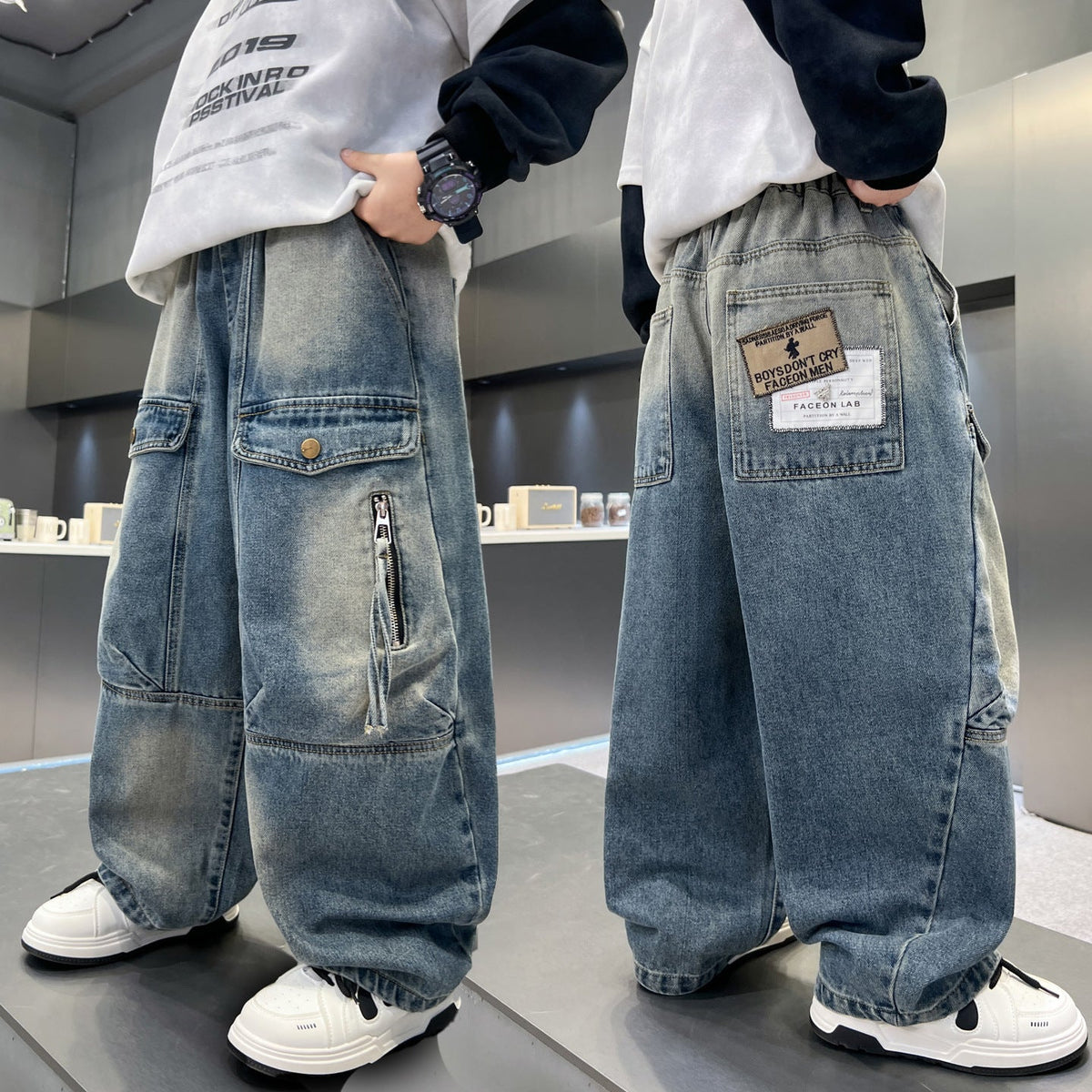 Simple And Versatile Boys' Pants Loose Cargo Jeans - Cindi Book