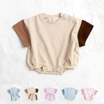 Baby Boy Solid Color Stitching Triangle Short-sleeved Jumpsuit - Cindi Book