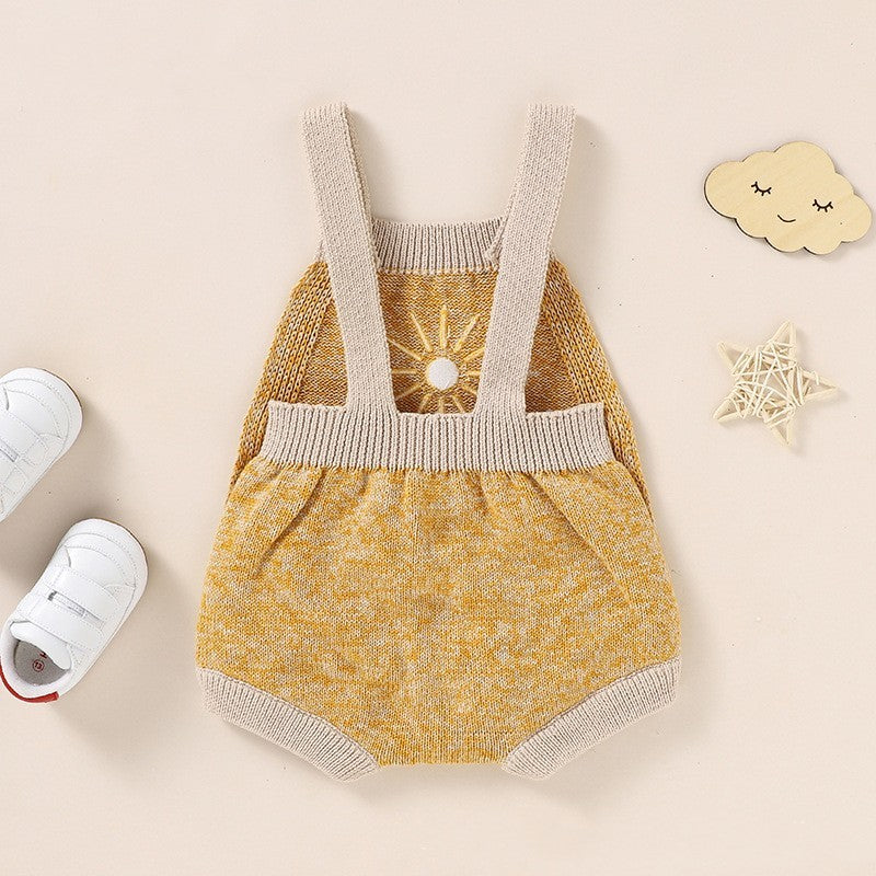 Ins Hot Fall New Baby Sunflower Embroidered Straps Knitted Jumpsuit - Cindi Book
