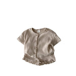 Baby Boy And Baby Girl Striped Knitted Short-sleeved Cardigan Coat Shorts Two-piece Set - Cindi Book