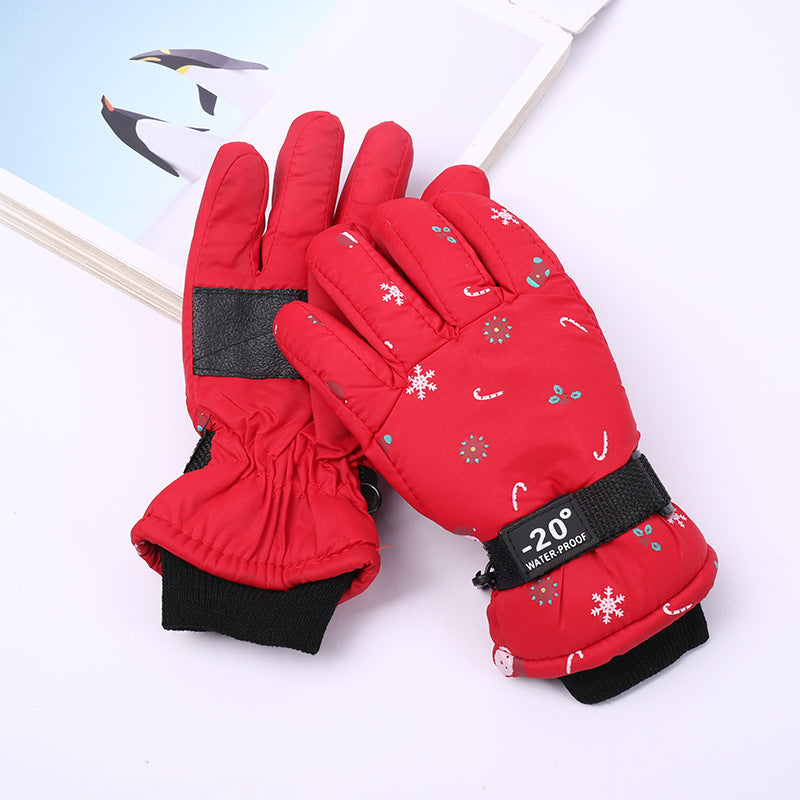 Outdoor Sports Riding Fleece-lined Thickened Finger Children's Ski Gloves - Cindi Book