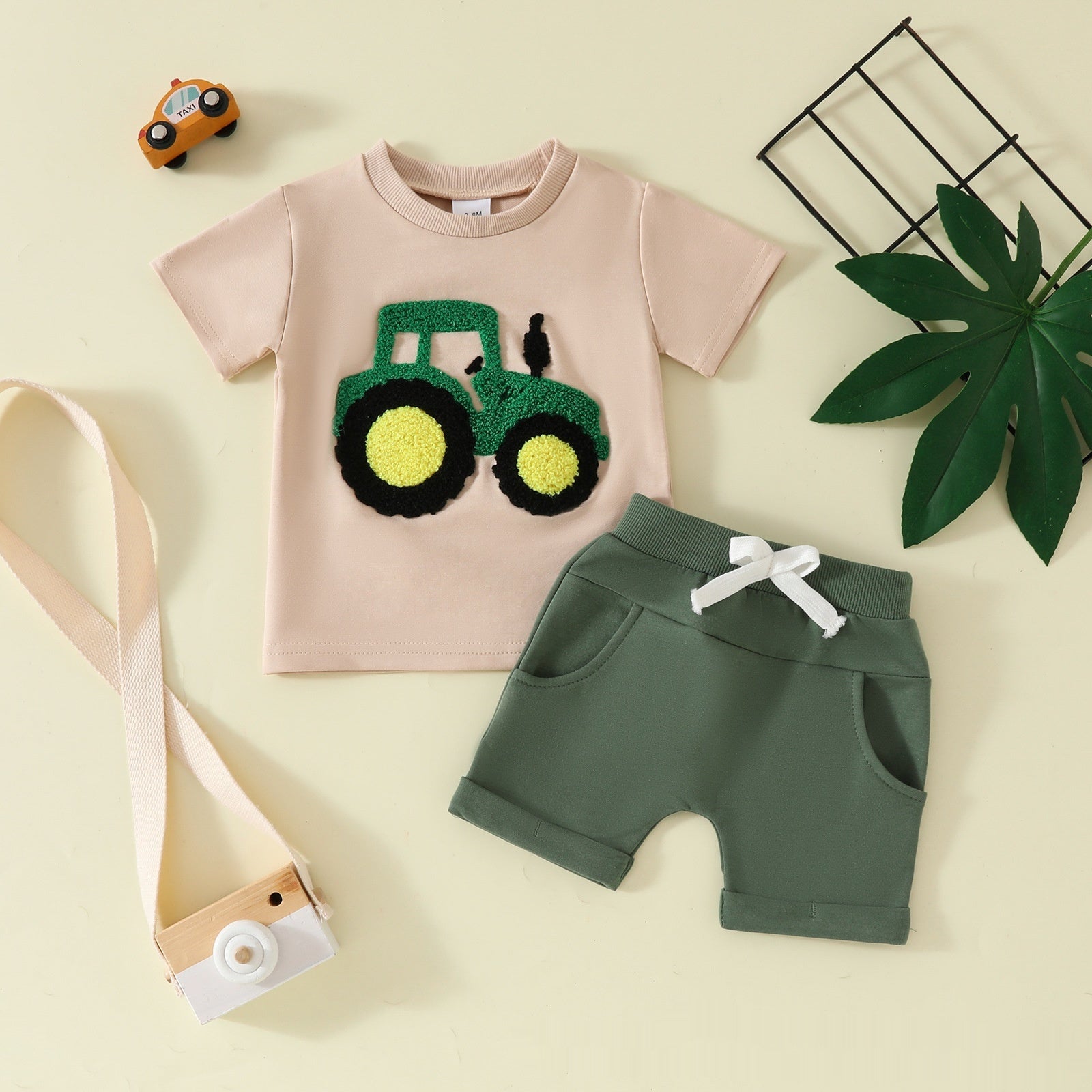 Boy's Clothing Printed Pullover Fashion Round Neck Solid Color Short Sleeve Pocket Shorts - Cindi Book