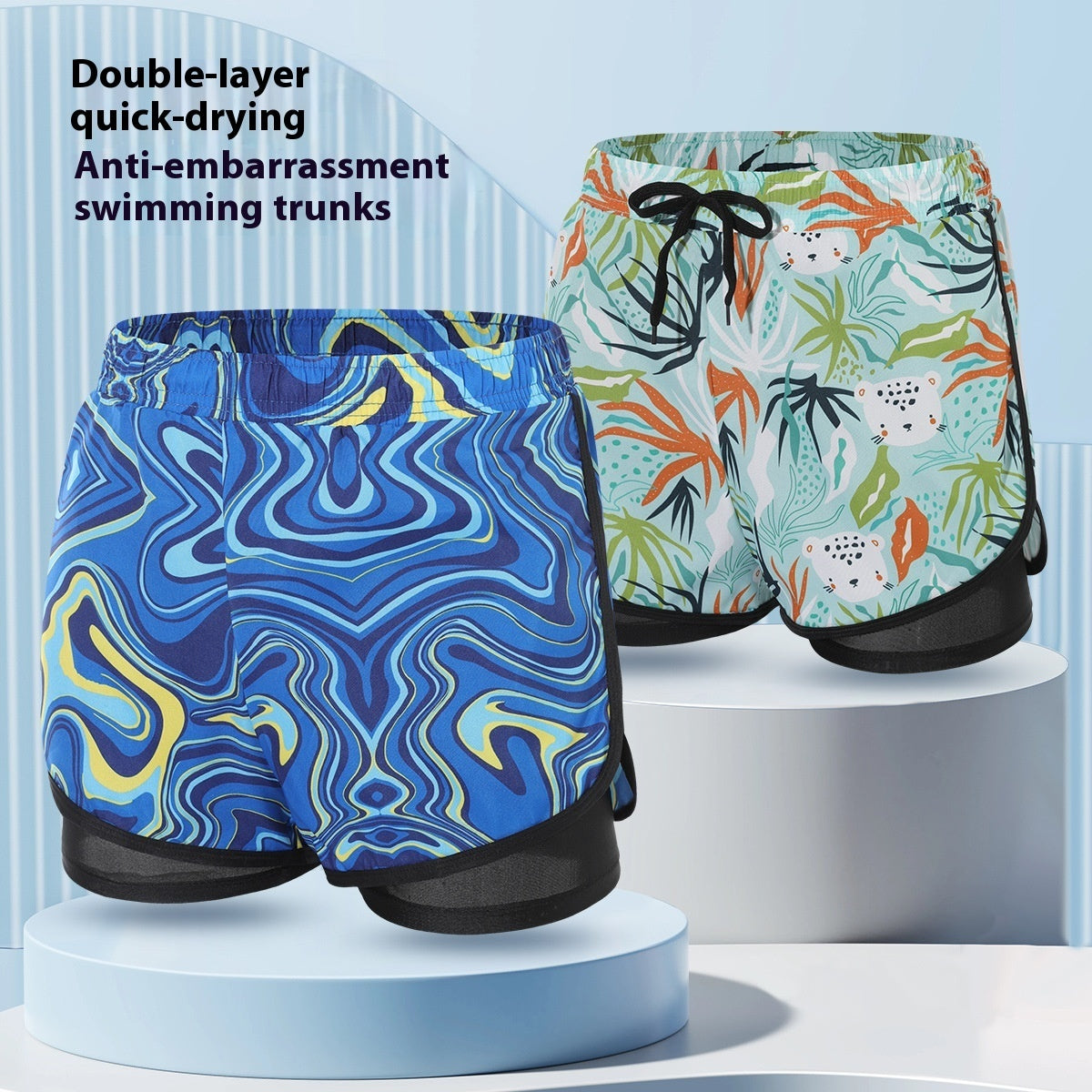 Boys Swimming Trunks Summer Anti-Embarrassment Double-Layer Quick-Drying
