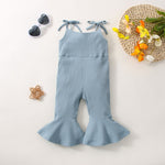Summer Girls' Sunken Stripe Cotton Solid Color Sling One-piece Bell-bottom Pants - Cindi Book