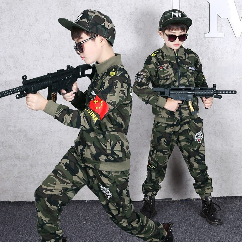 New Autumn Children Camouflage Medium and Big Children Handsome Two-Piece Set