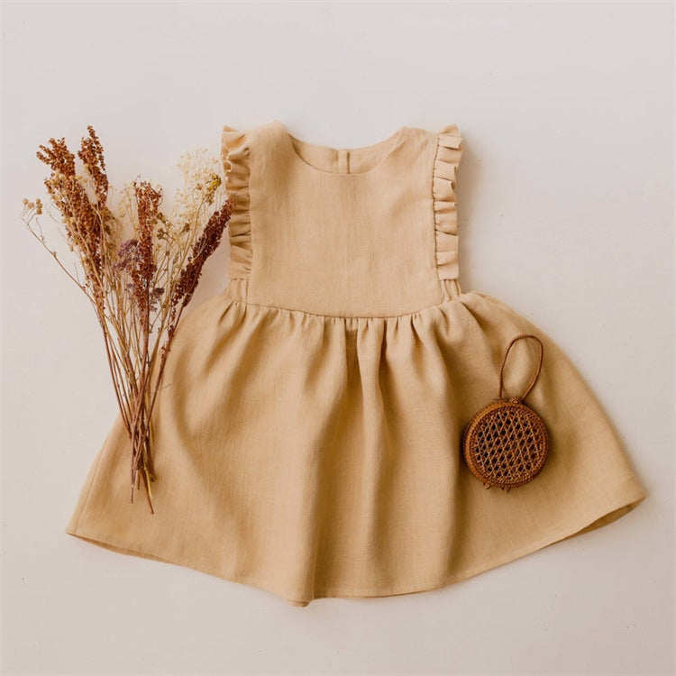 Girls Summer Cotton and Linen Sleeveless Vest Dress