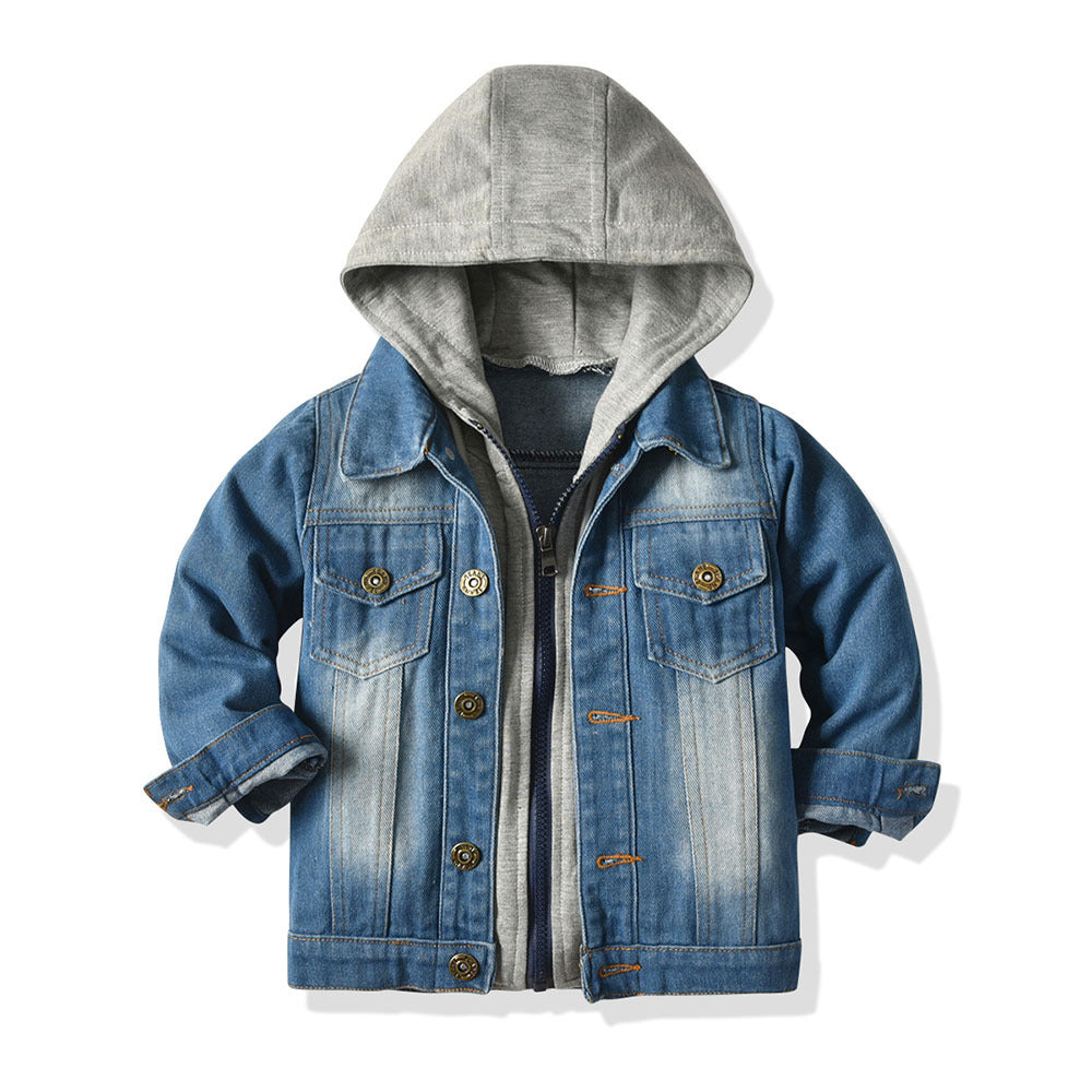 Children's Fake Two-piece Denim Jacket, Children's Hooded Fashion Casual Top - Cindi Book