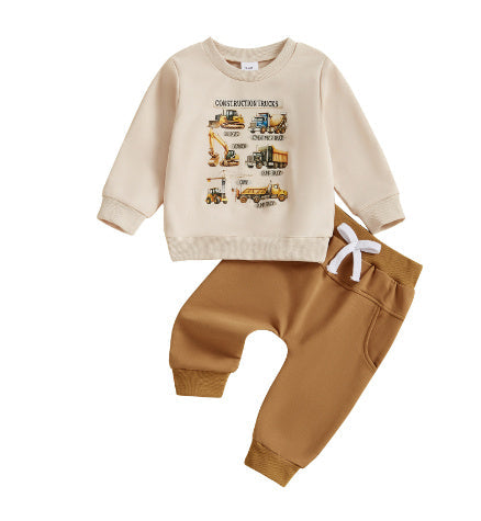 Truck Building Printing Boys Sweater Set