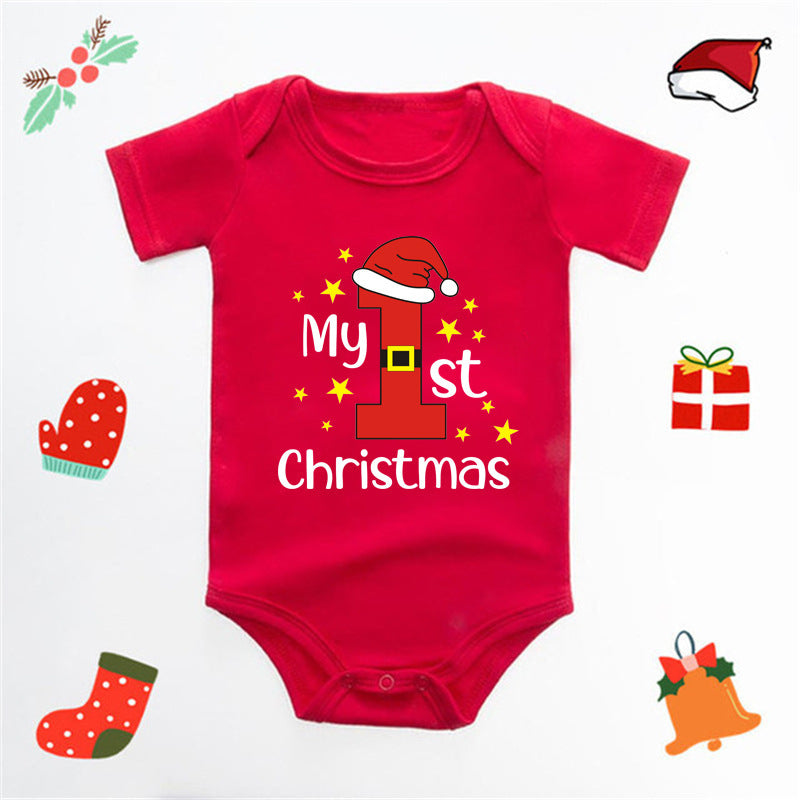 Christmas Deer English Letters Printed Red Triangle Rompers - Cindi Book
