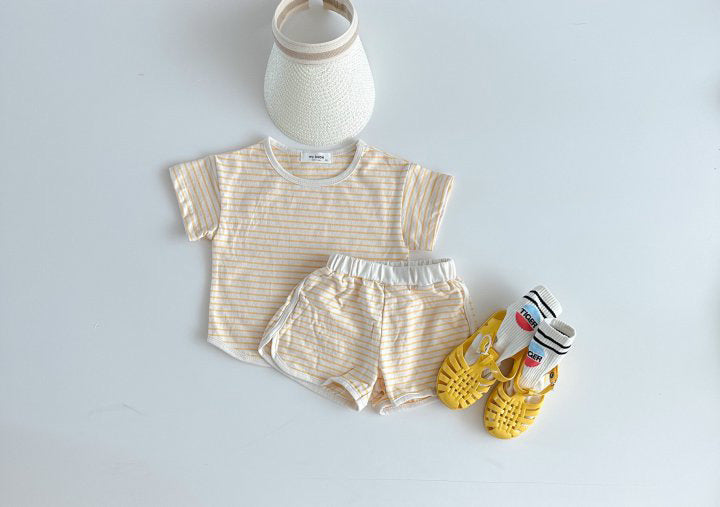 Breathable Stripes Homewear Short Sleeve Shorts Outwear Children's Clothing - Cindi Book