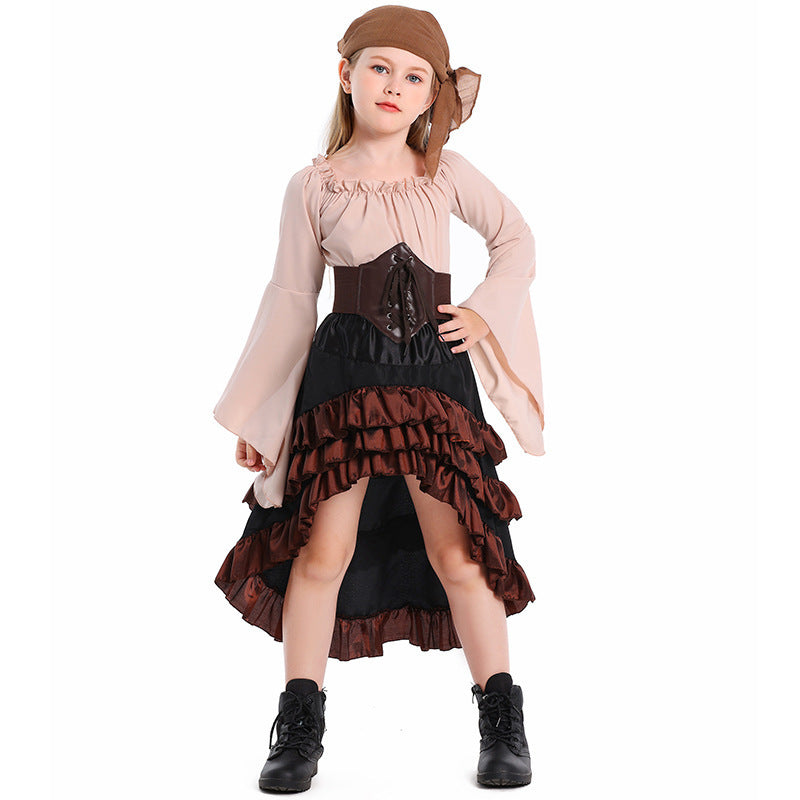 Halloween Retro Front Short Back Long Irregular Ruffled High Waist Dress Up - Cindi Book