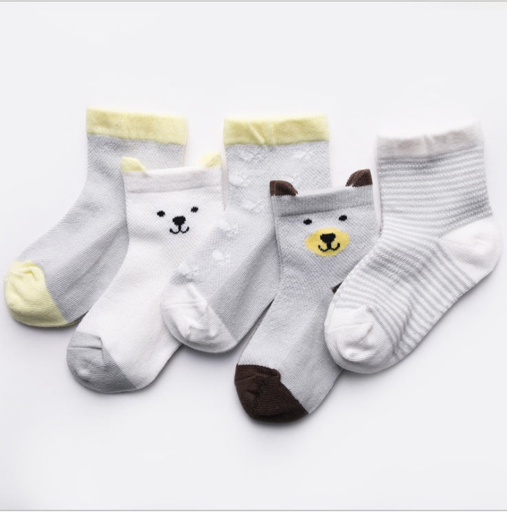 Children's Socks Pack of 5 Colors Breathable Summer Cotton Socks for Boys and Girls - Cindi Book