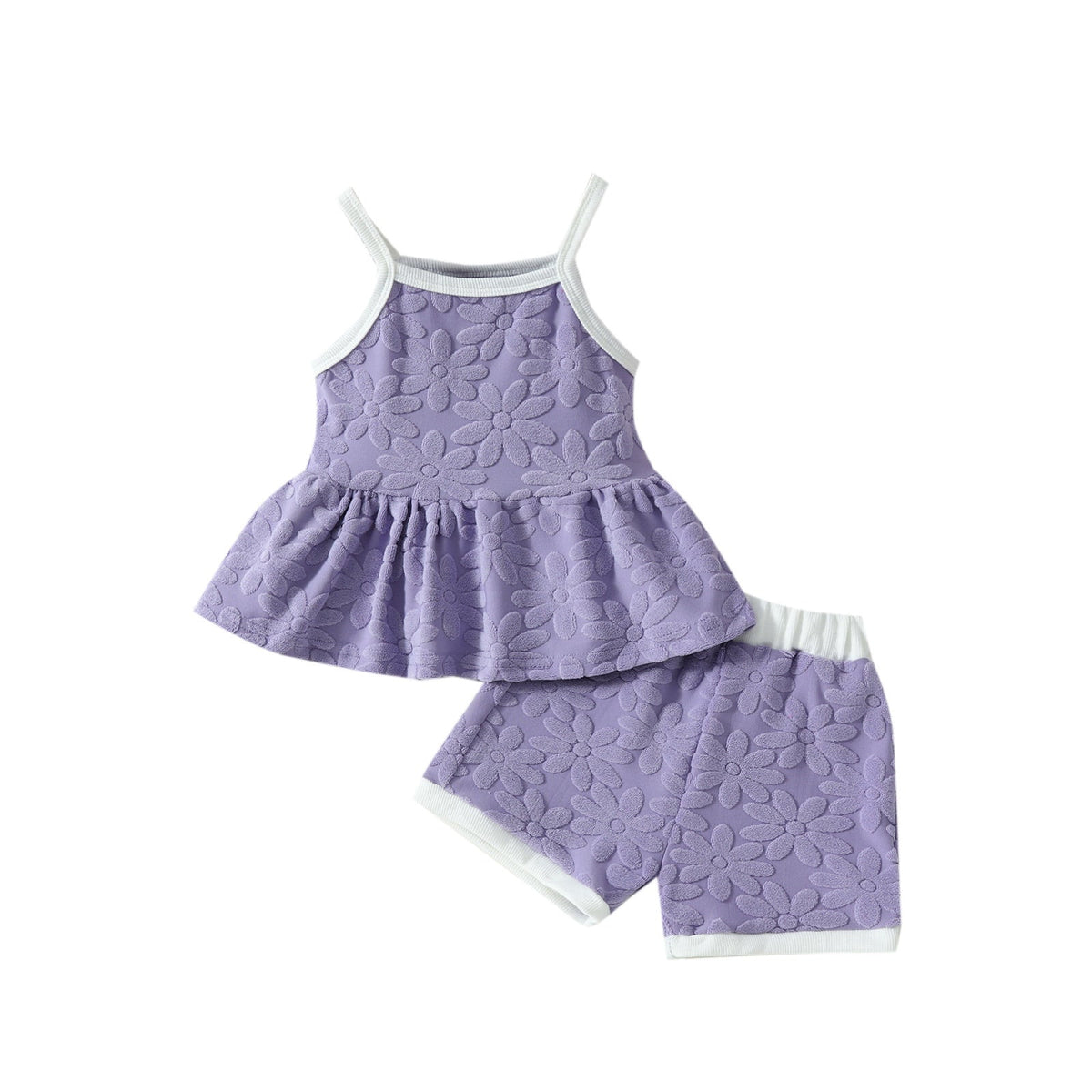 Printed Suspender Top Solid Color Shorts Suit - Cindi Book