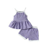 Printed Suspender Top Solid Color Shorts Suit - Cindi Book