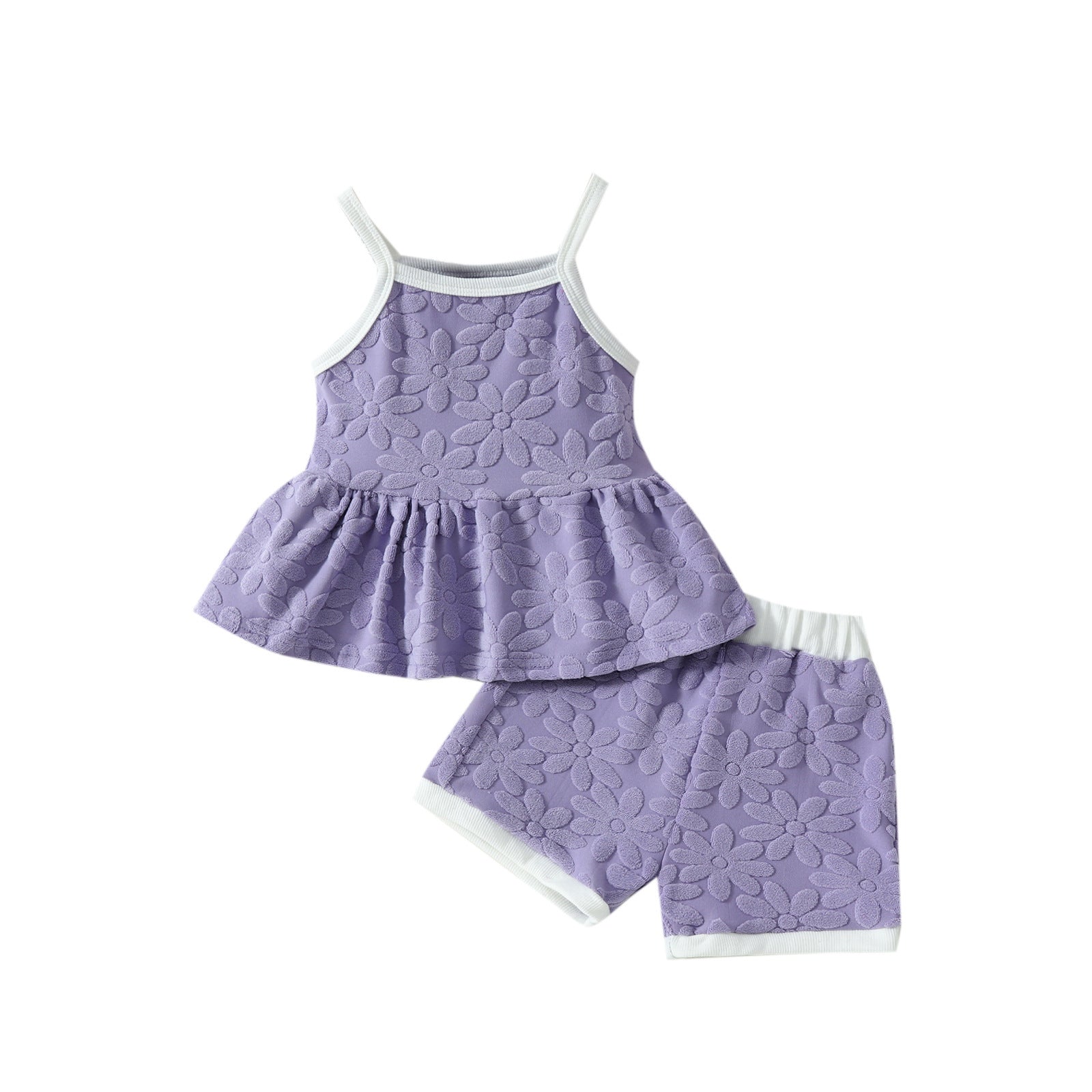 Printed Suspender Top Solid Color Shorts Suit - Cindi Book