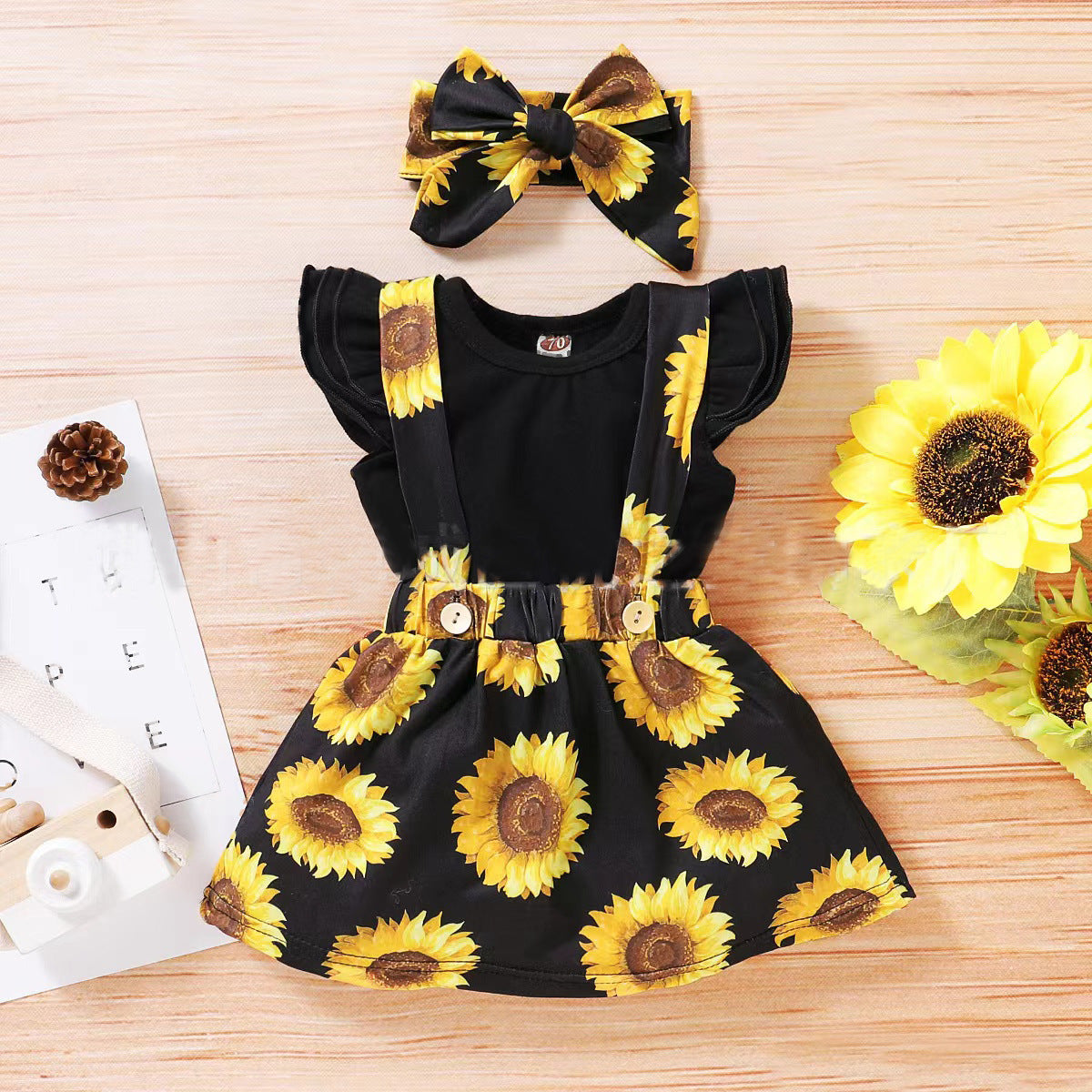 SUNFLOWER Printing Suit Romper Three-piece Suit - Cindi Book