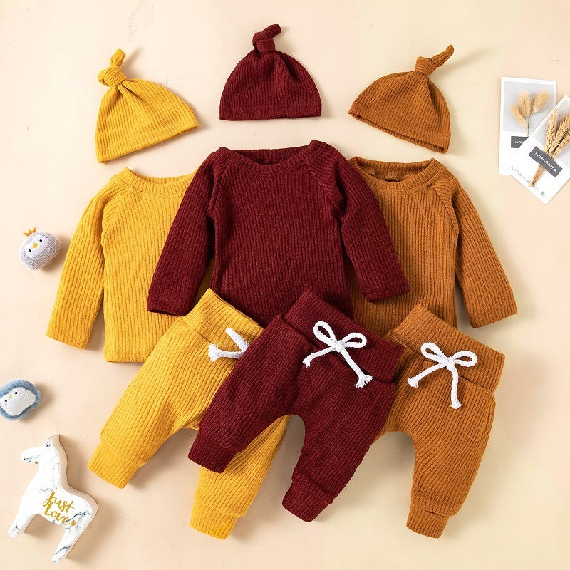 Knitted Baby Children's New Solid Color Knitted Hat Suit - Cindi Book