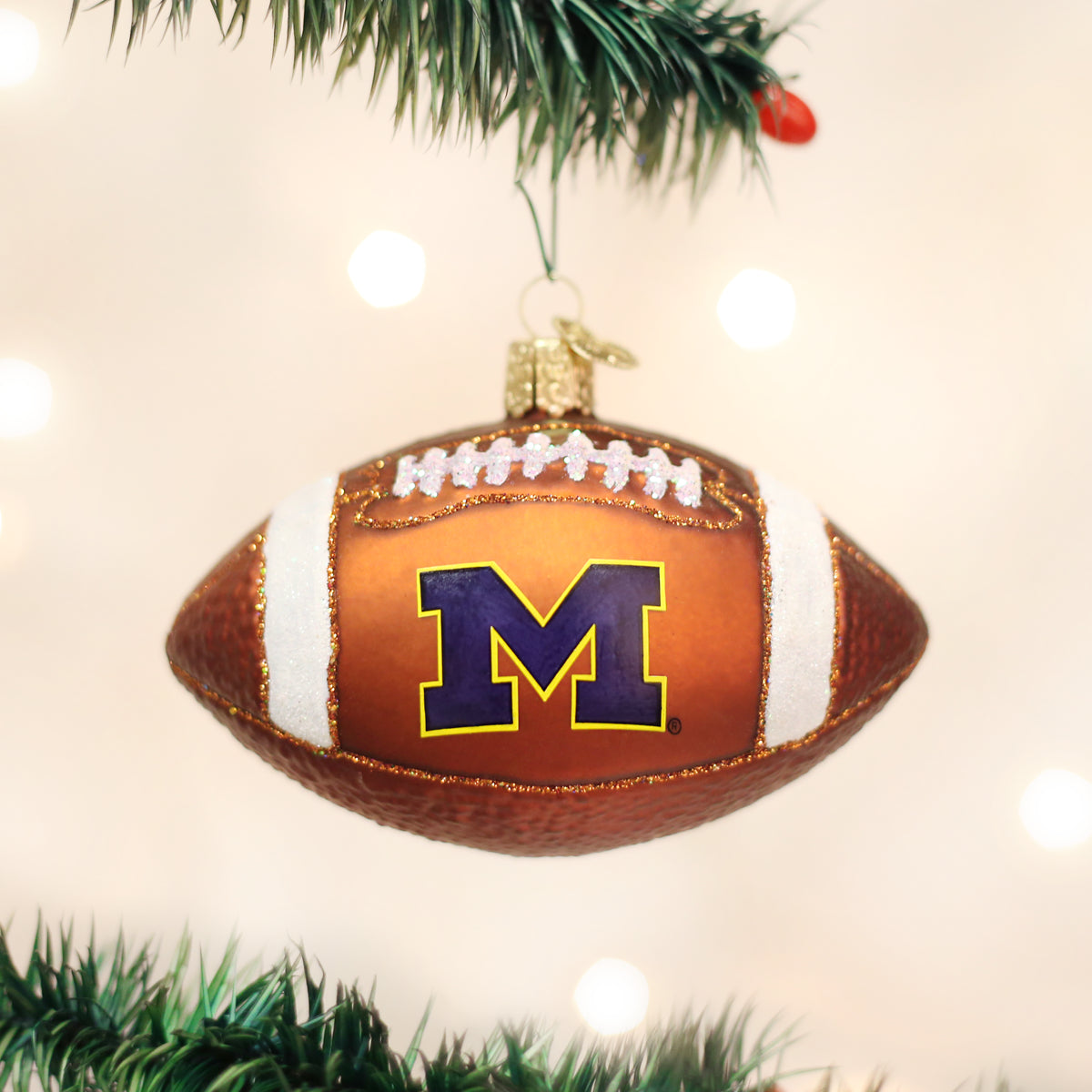 Old World Christmas Michigan Football Ornament - hand-blown glass Christmas tree ornament