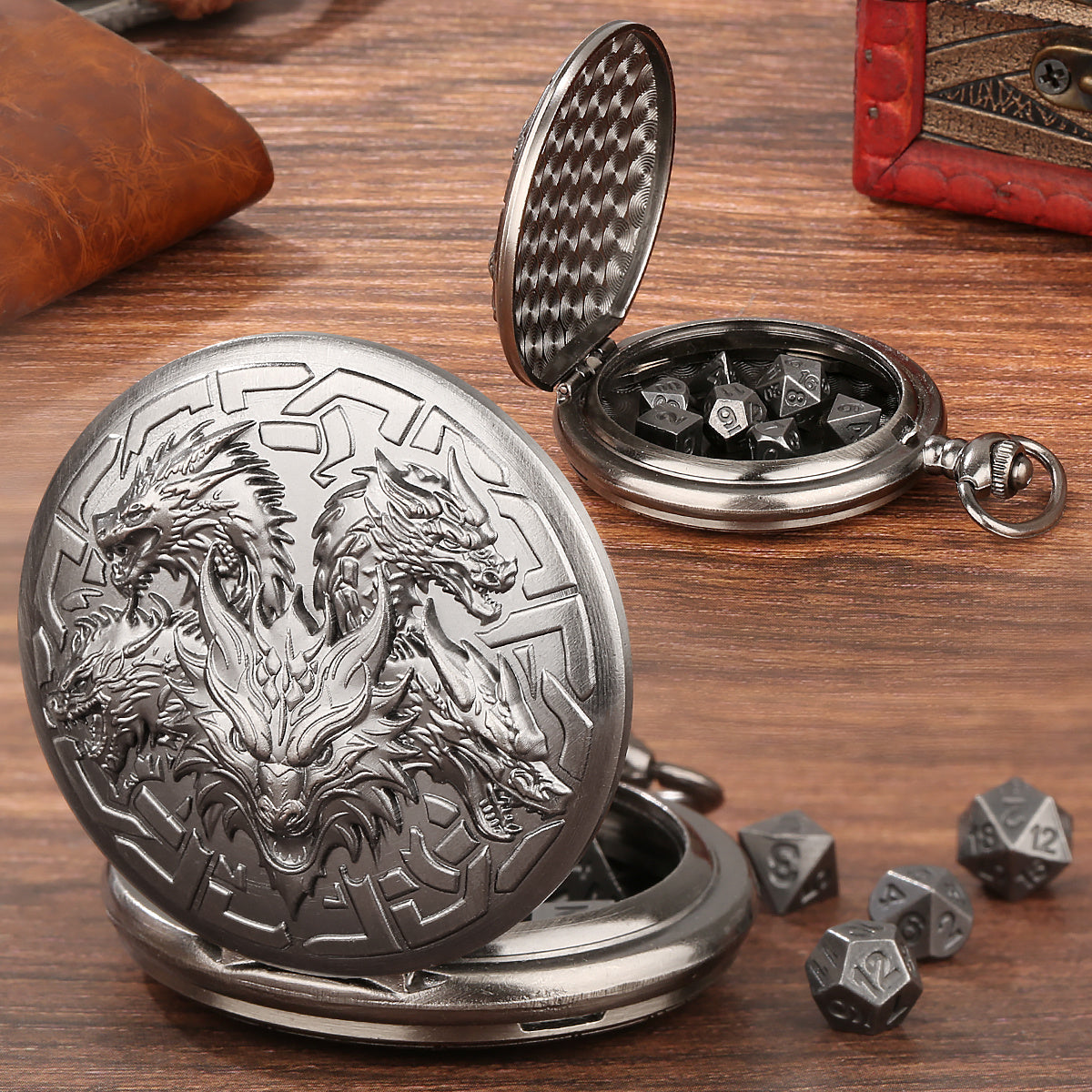 Retro Creative Pocket Watch Shaped Tabletop Game Dice Set -7PCS Metal Polyhedral Dice, Steampunk Style Portable DND Dice Set, Exquisite Metal Craftsmanship, Adding Unique Charm To Tabletop Games - Cindi Book