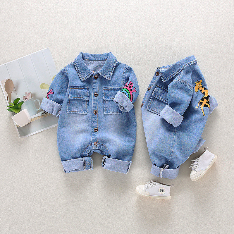 Men's And Women's Denim Printing Jumpsuit - Cindi Book