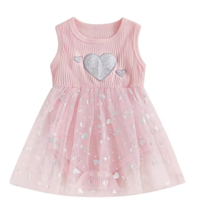 Girls Mesh Sequ Love Sleeveless Dress