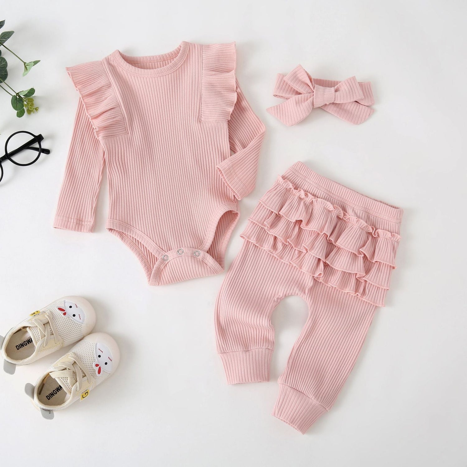 Set Solid Color Rib Fabric Long Sleeve