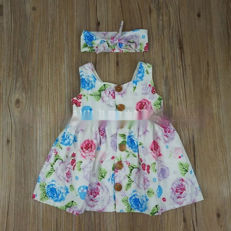 Girls Dress Hot Summer Baby Sleeveless Floral Dress Two-Piece Set
